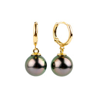 Dark Pink Green Tahitian Pearl Huggie Hoop Earrings