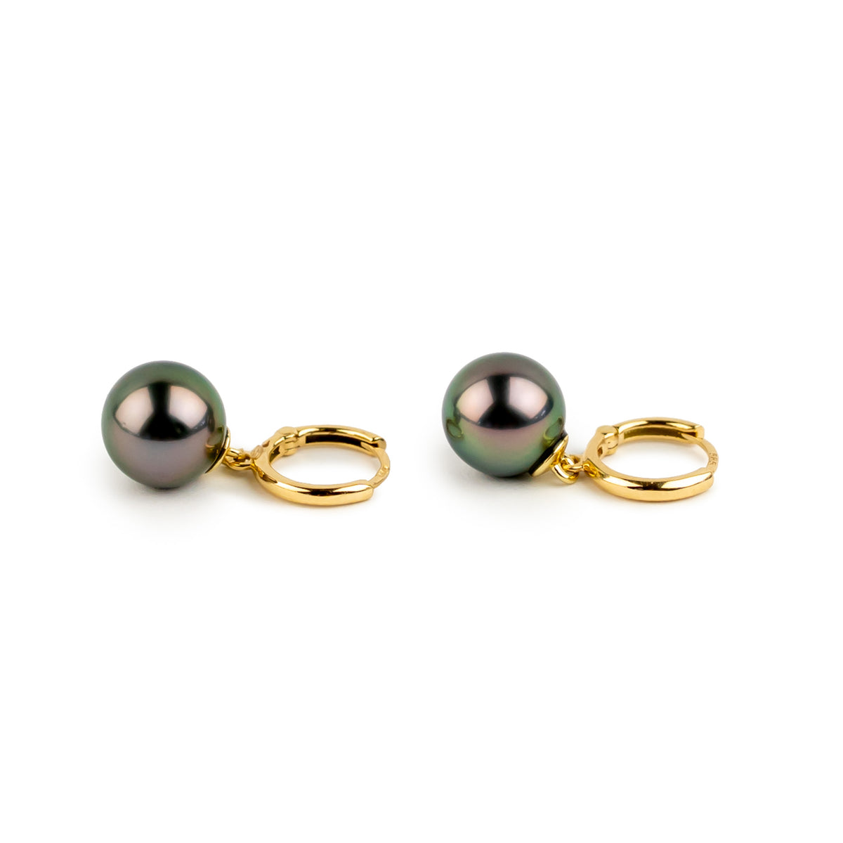 Dark Pink Green Tahitian Pearl Huggie Hoop Earrings