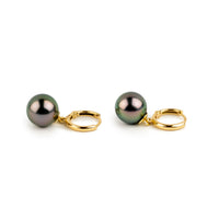 Dark Pink Green Tahitian Pearl Huggie Hoop Earrings