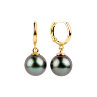 Violet Flash Tahitian Pearl Huggie Hoop Earrings