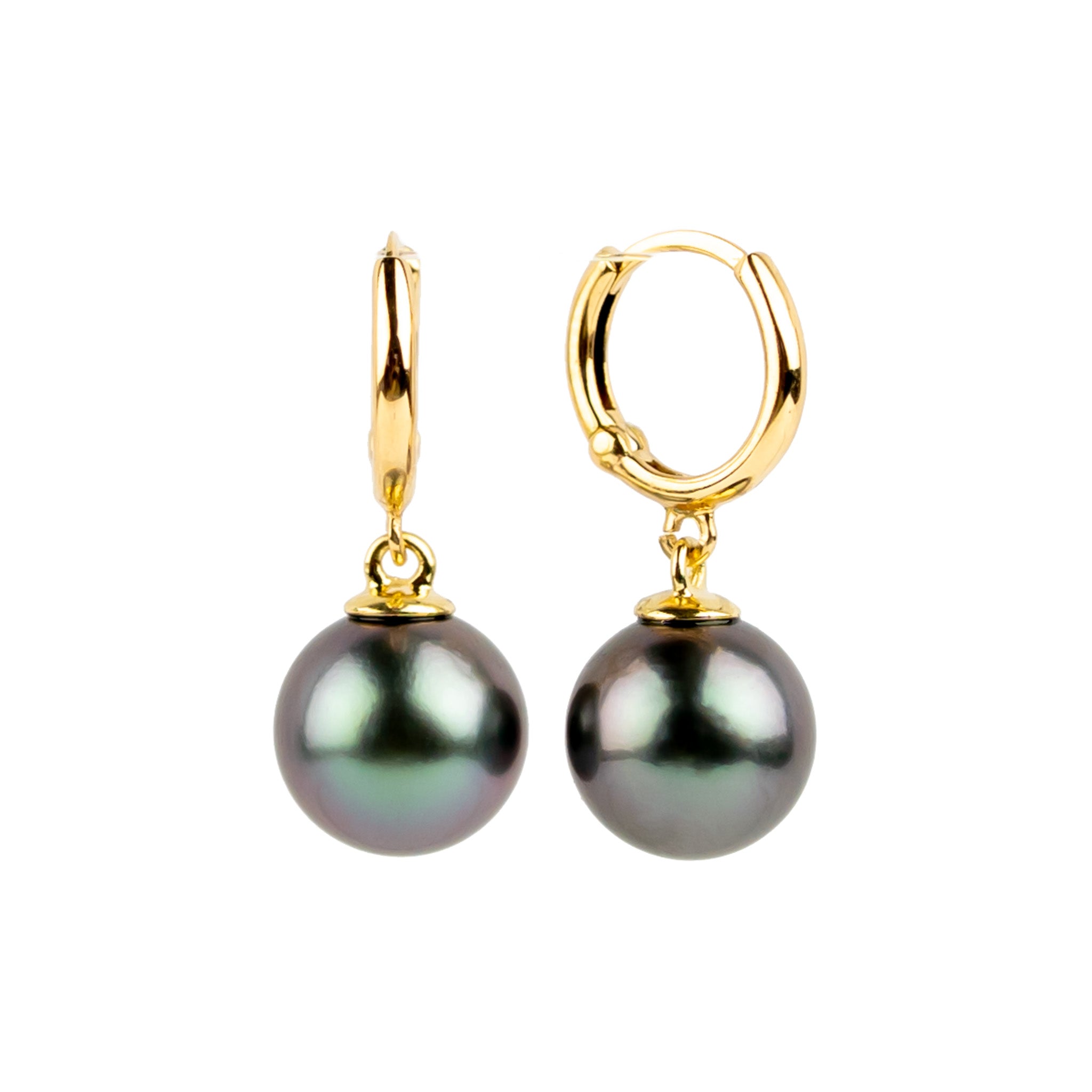 Violet Flash Tahitian Pearl Huggie Hoop Earrings