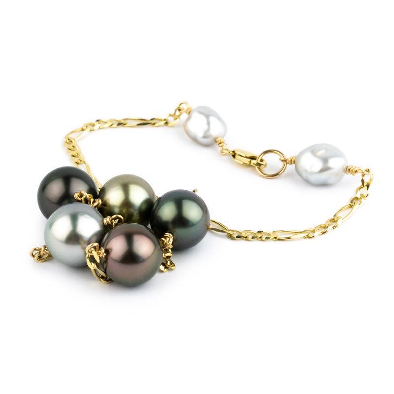 Wild Flower Statement Tahitian Pearl Necklace on 14k Yellow Gold