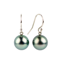 Blue Pink Tahitian Pearl Dangle Earrings on 14K White Gold