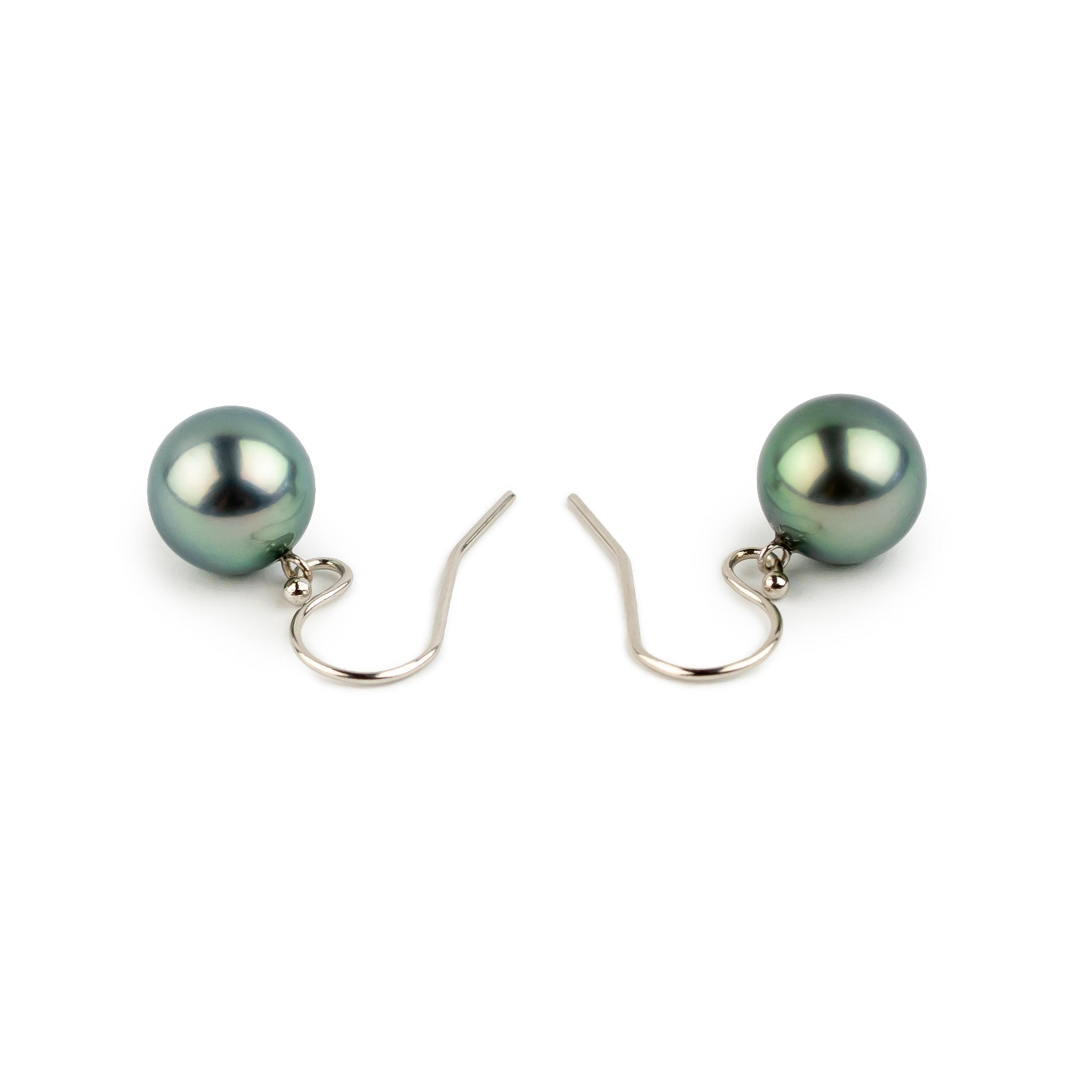 Blue Pink Tahitian Pearl Dangle Earrings on 14K White Gold