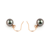 Dark Lavender Green Tahitian Pearl Dangle Earrings on 14K Rose Gold
