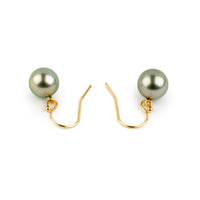 Shimmery Pink Green Tahitian Pearl Dangle Earrings on 14K Yellow Gold