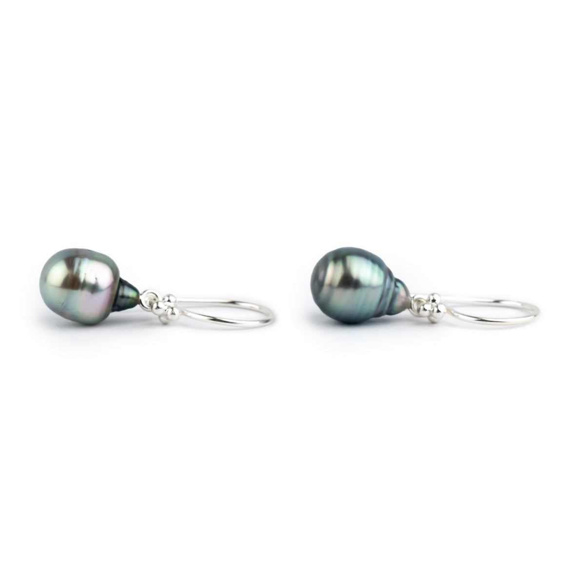 Blue Pink Circled-Drop Tahitian Pearl Hook Earrings on Sterling Silver