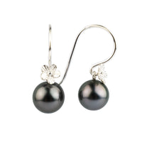 Dark Pink Green Tahitian Pearl Hibiscus Hook Earrings
