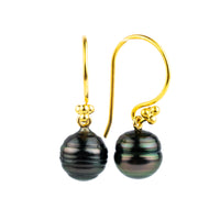 Multi-Colored Circled Tahitian Pearl Gold Vermeil Hook Earrings