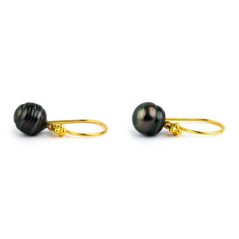 Multi-Colored Circled Tahitian Pearl Gold Vermeil Hook Earrings