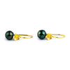 Indigo Green Circled Tahitian Pearl Hibiscus Hook Earrings