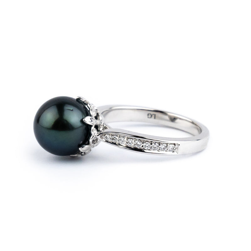 Tahitian Pearl & Diamond Fleur-de-lis Ring