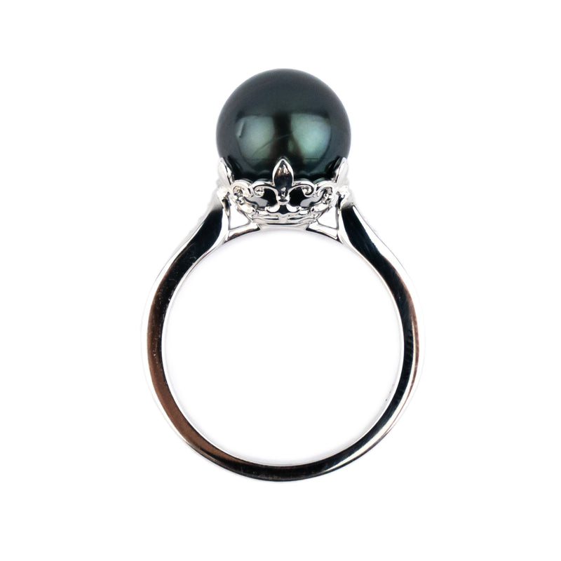 Tahitian Pearl & Diamond Fleur-de-lis Ring