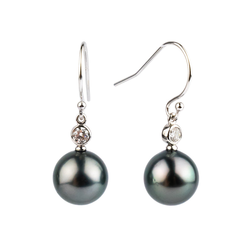 Tahitian Pearl & Diamond Aurora French Hook Earrings on 14K White Gold