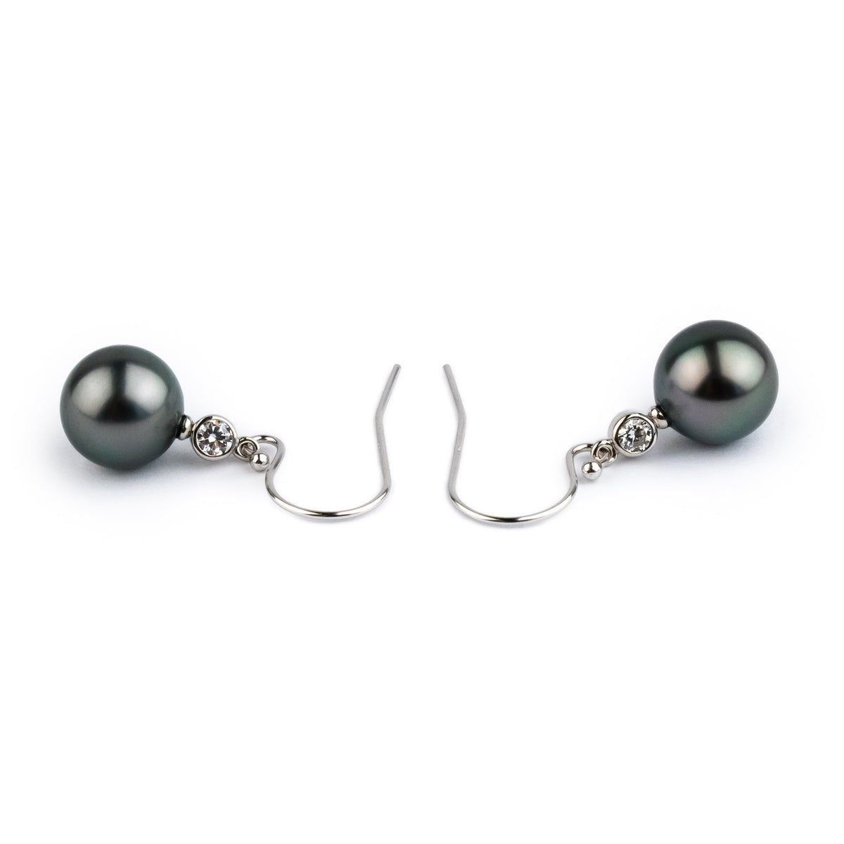 Tahitian Pearl & Diamond Aurora French Hook Earrings on 14K White Gold