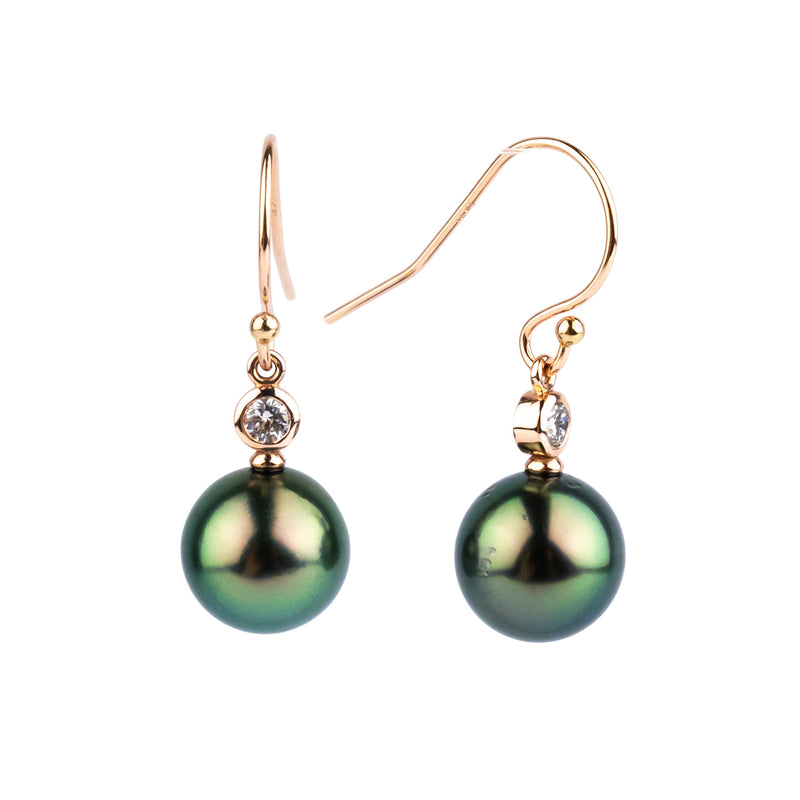 Tahitian Pearl & Diamond Aurora French Hook Earrings on 14K Rose Gold
