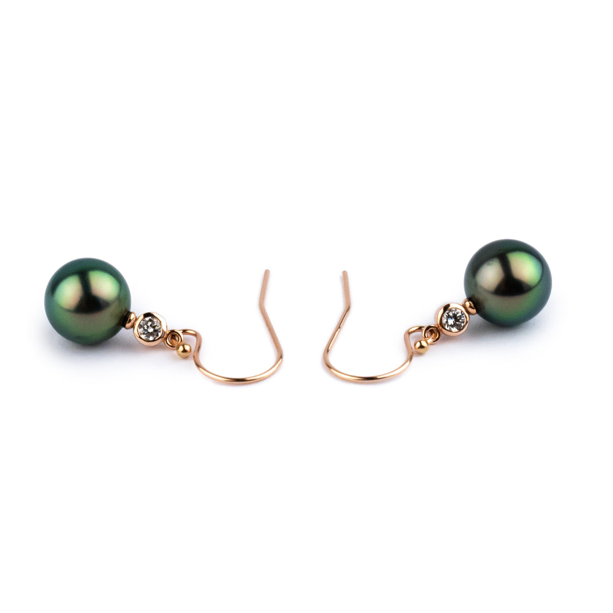 Tahitian Pearl & Diamond Aurora French Hook Earrings on 14K Rose Gold