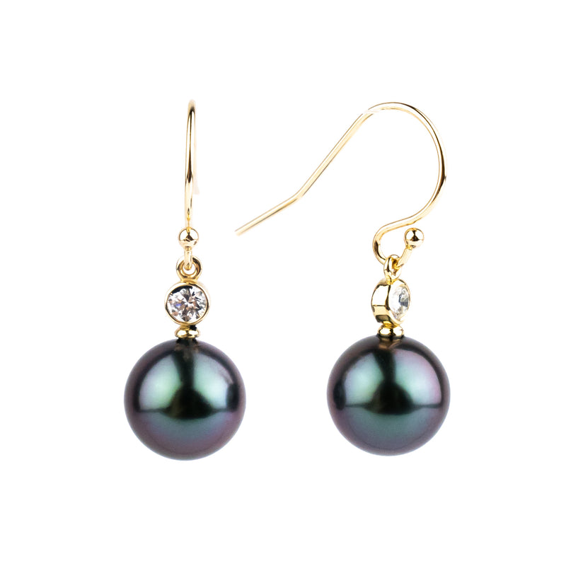 Tahitian Pearl & Diamond Aurora French Hook Earrings on 14K Yellow Gold