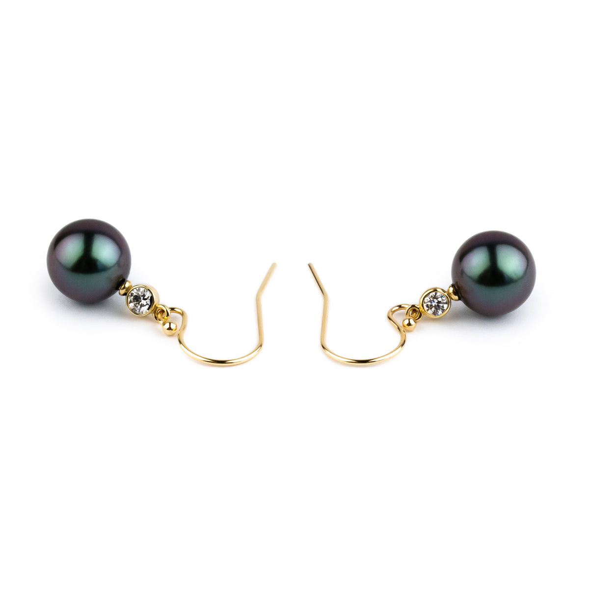 Tahitian Pearl & Diamond Aurora French Hook Earrings on 14K Yellow Gold