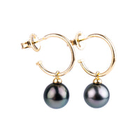 Lavender Blue Tahitian Pearl Hoop Earrings on 14K Yellow Gold
