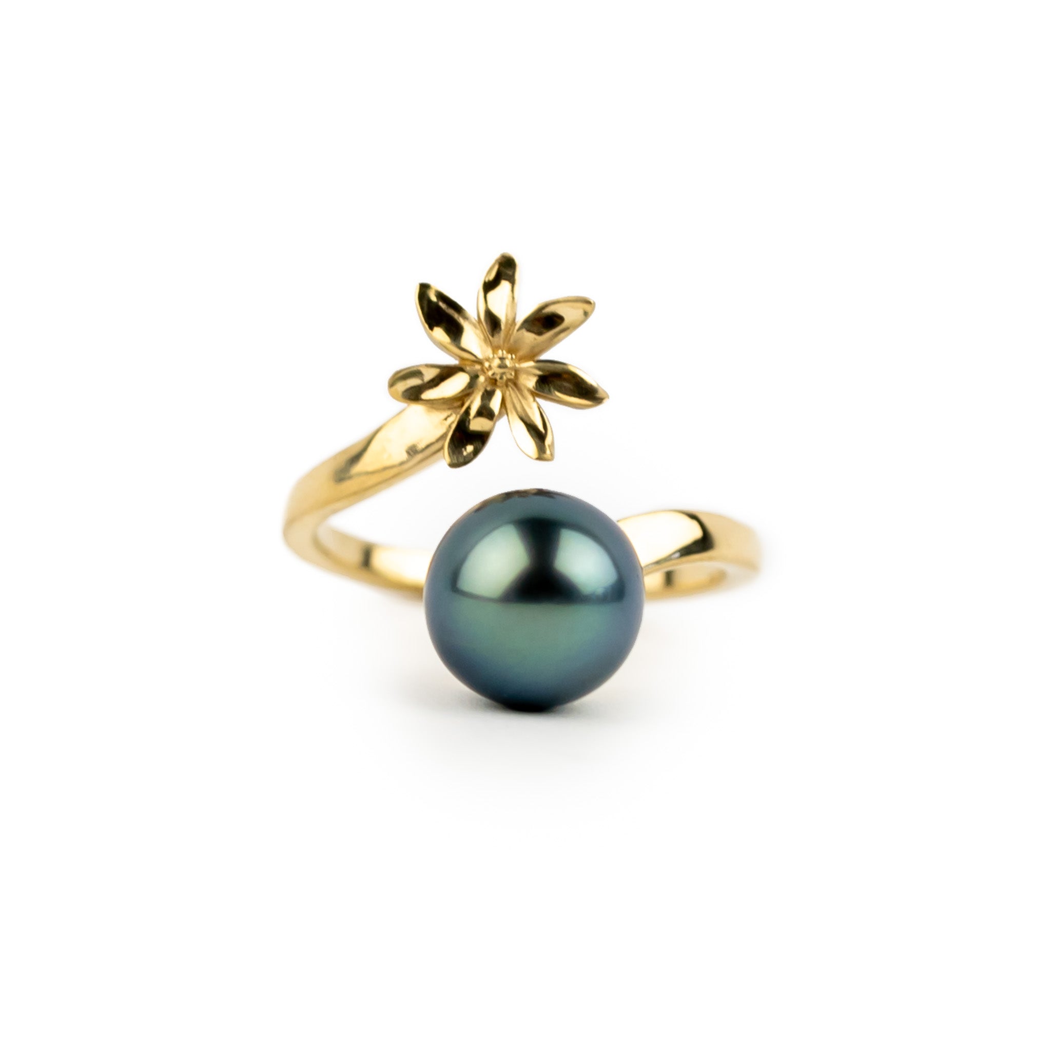 Pacific Blue Tiaré 14K Gold Tahitian Pearl Ring
