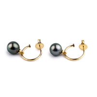Lavender Blue Tahitian Pearl Hoop Earrings on 14K Yellow Gold