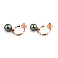 Iridescent Blue Green Tahitian Pearl Hoop Earrings on 14K Rose Gold