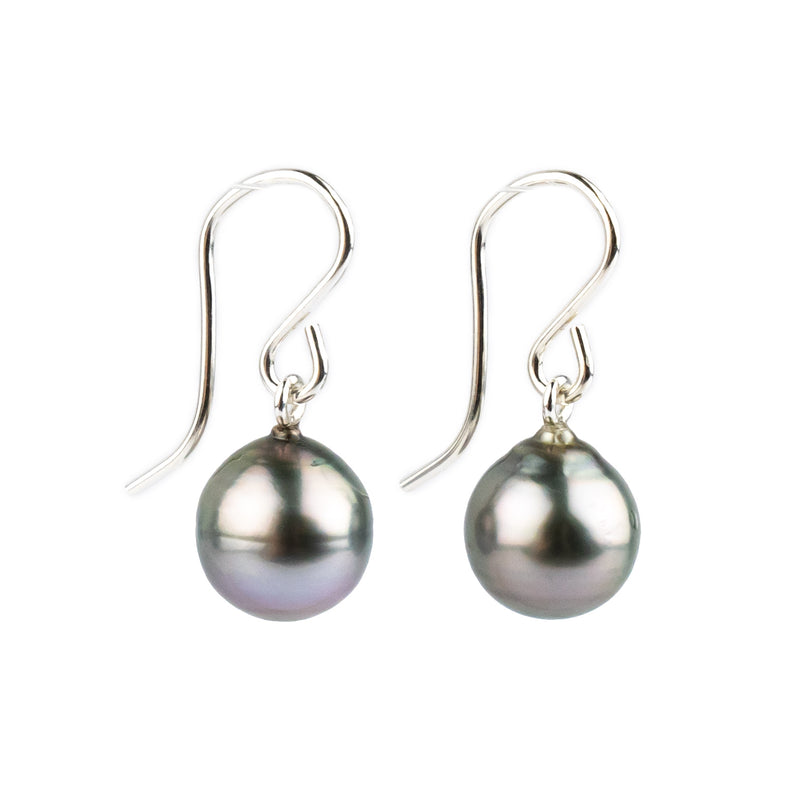 Pink Green Tahitian Pearl Dangles on Sterling Silver