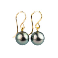 Blue Green Tahitian Pearl Dangles on Gold-Filled