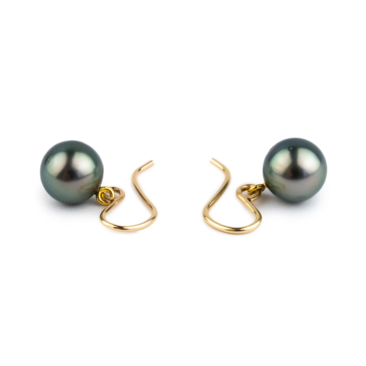 Blue Green Tahitian Pearl Dangles on Gold-Filled