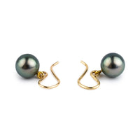 Blue Green Tahitian Pearl Dangles on Gold-Filled