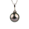 Dark Pink Green Tahitian Pearl & Diamond Toru Necklace on 14K White Gold