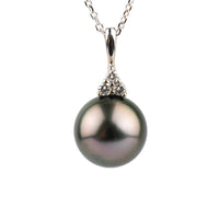 Dark Pink Green Tahitian Pearl & Diamond Toru Necklace on 14K White Gold