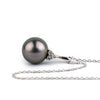 Dark Pink Green Tahitian Pearl & Diamond Toru Necklace on 14K White Gold