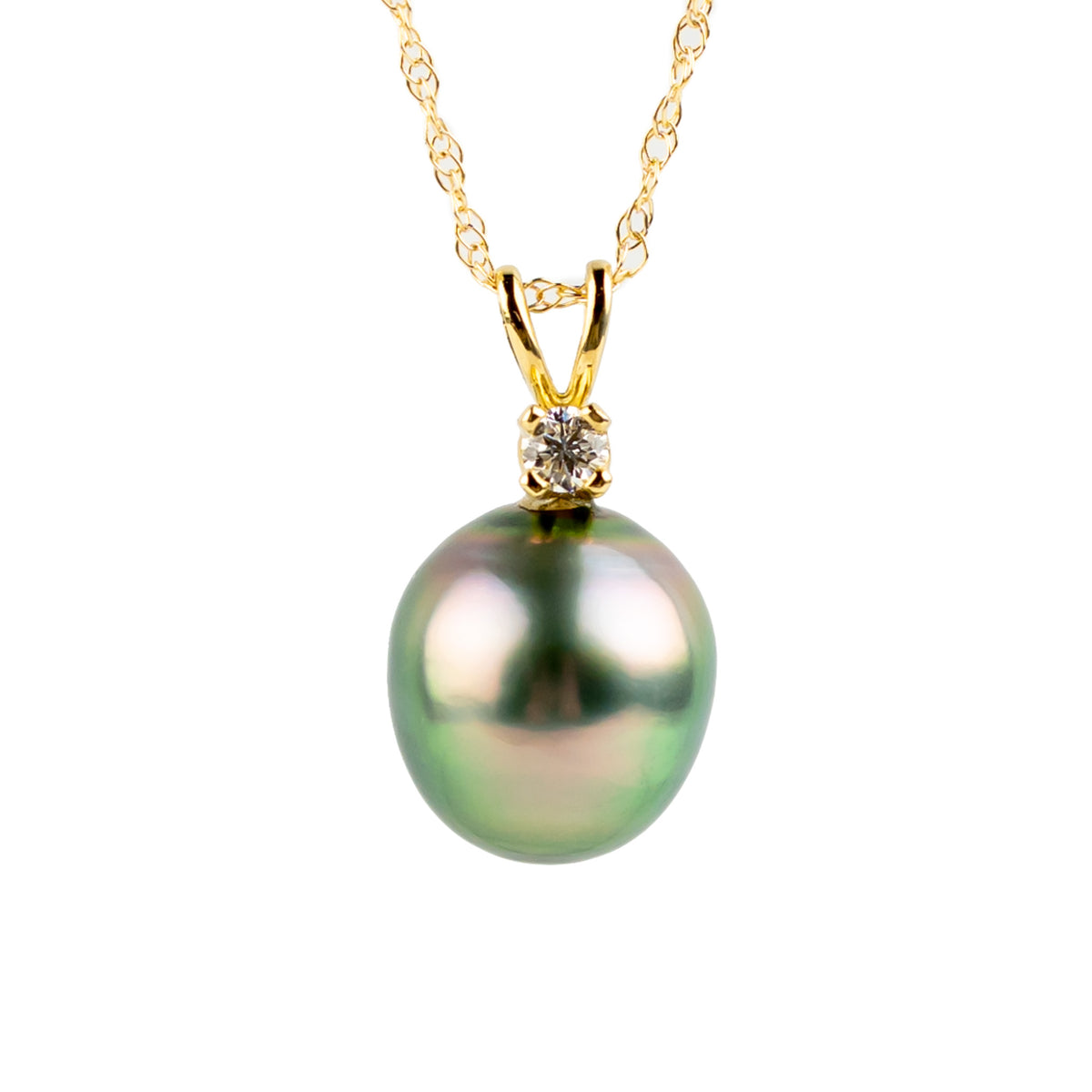 Tahitian Pearl & Diamond Leaf Green Étoile Necklace on 10K Yellow Gold
