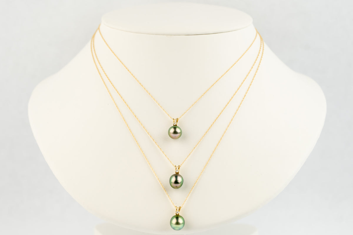 Tahitian Pearl & Diamond Leaf Green Étoile Necklace on 10K Yellow Gold