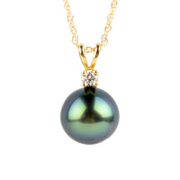Tahitian Pearl & Diamond Indigo Green Étoile Necklace on 10K Yellow Gold