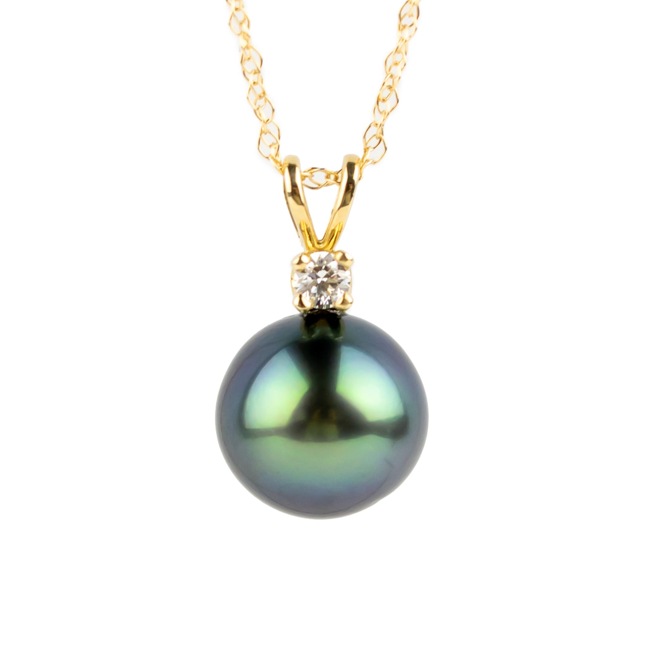 Tahitian Pearl & Diamond Indigo Green Étoile Necklace on 10K Yellow Gold