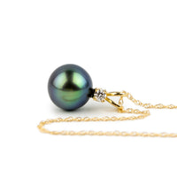 Tahitian Pearl & Diamond Indigo Green Étoile Necklace on 10K Yellow Gold