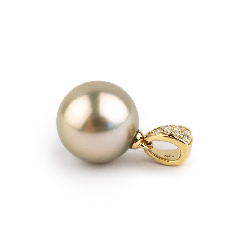 Tahitian Pearl & Diamond 12.9mm Maia Pendant on 14K Yellow Gold