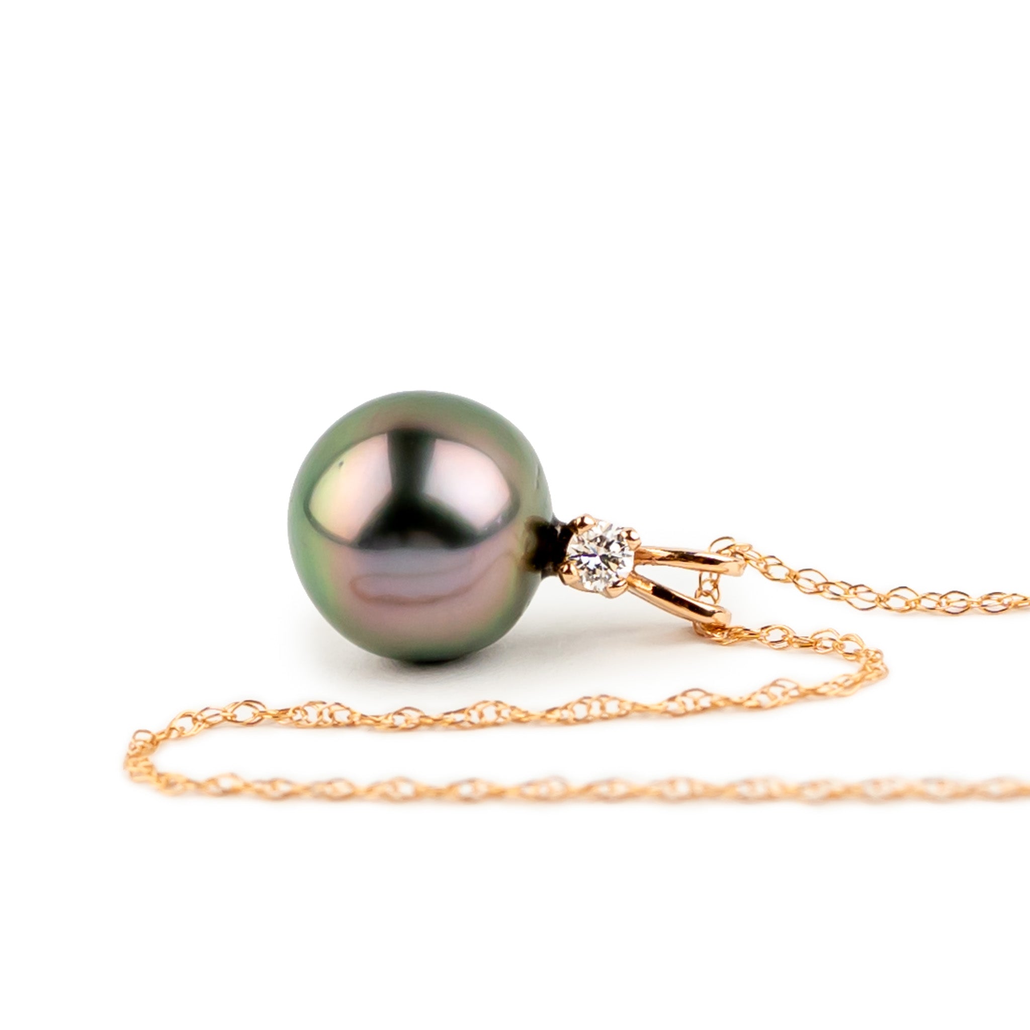 Tahitian Pearl & Diamond Fuchsia Green Étoile Necklace on 10K Rose Gold