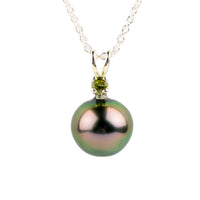 Pearl & Peridot Flashy Pink Green Étoile Necklace on Sterling Silver