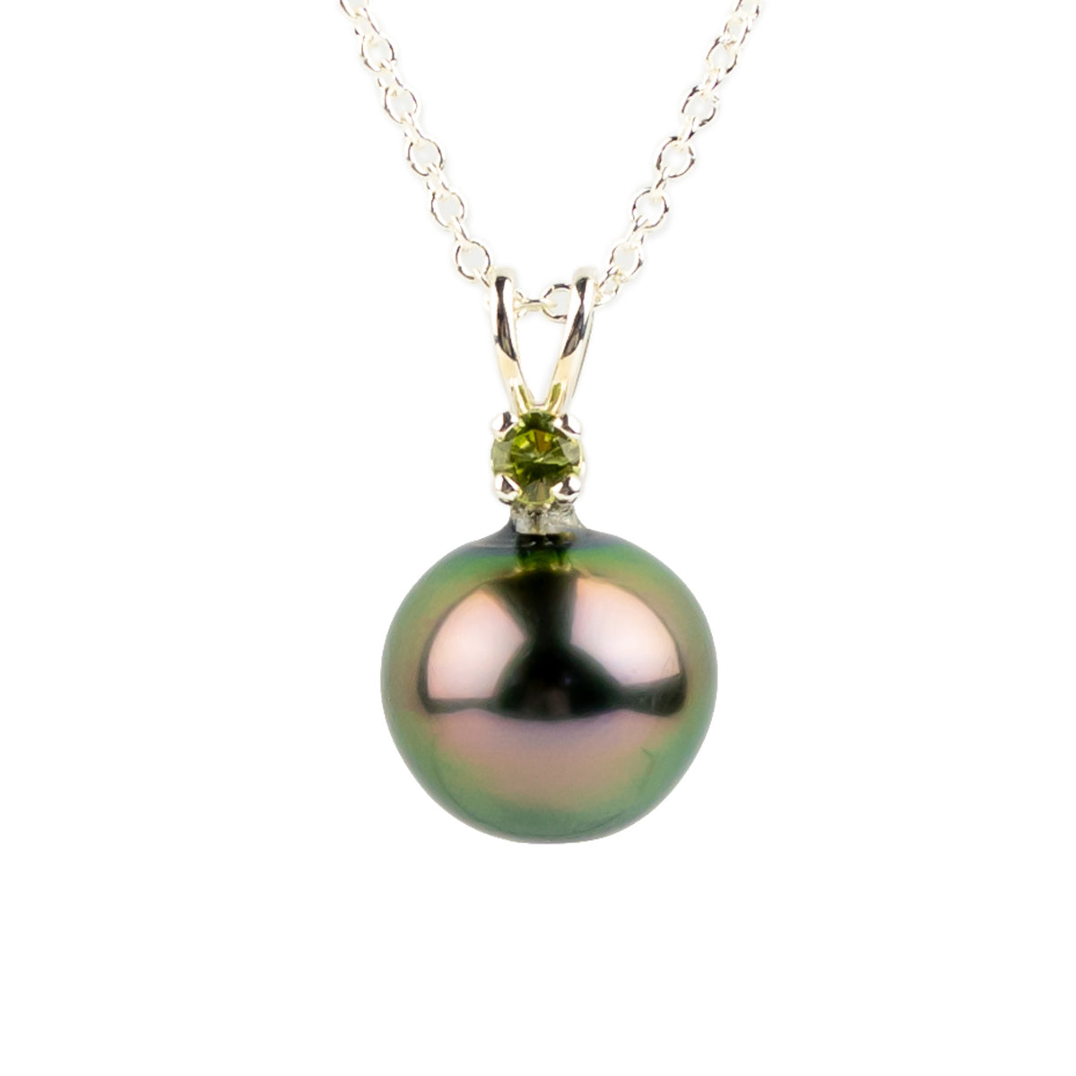 Pearl & Peridot Flashy Pink Green Étoile Necklace on Sterling Silver