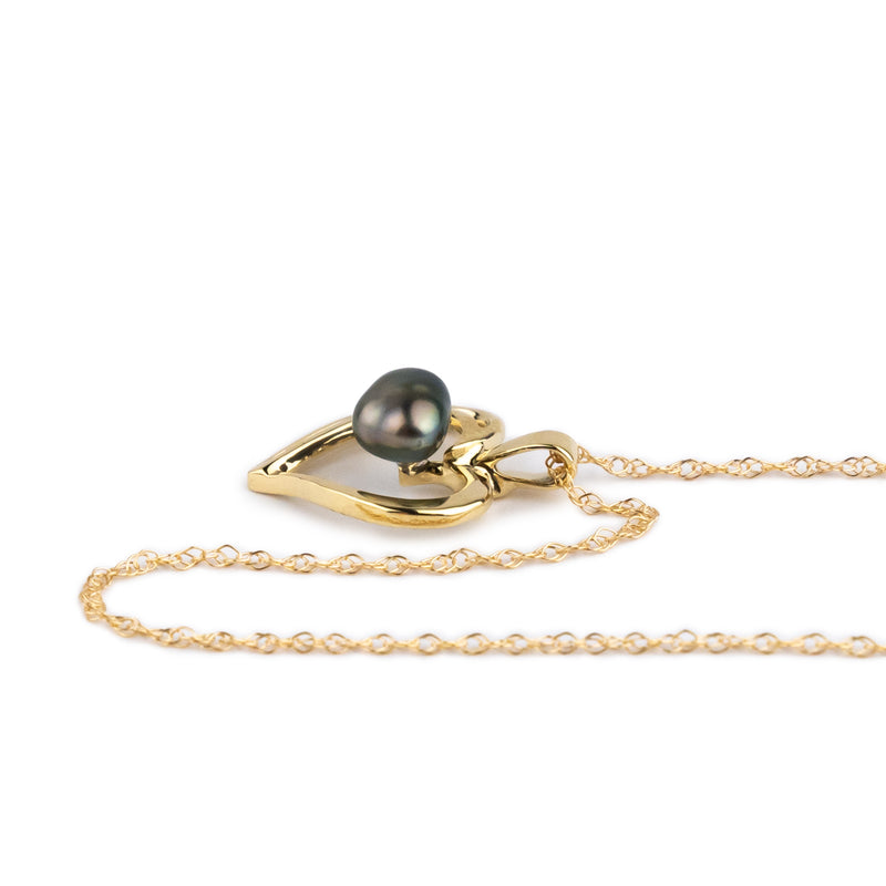 Gold Heart Tahitian Pearl Keshi Necklace