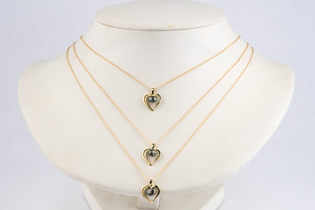 Gold Heart Tahitian Pearl Keshi Necklace