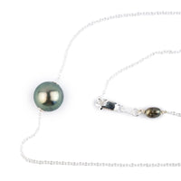 Silvery Blue Green 10mm Tahitian Pearl Solitaire Necklace on Sterling Silver
