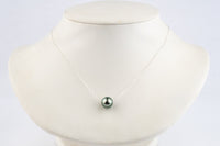 Silvery Blue Green 10mm Tahitian Pearl Solitaire Necklace on Sterling Silver