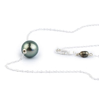Silvery Blue Green 10mm Tahitian Pearl Solitaire Necklace on Sterling Silver