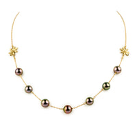 Fuchsia Green Septima Tiaré Tin-Cup Tahitian Pearl Necklace on 14k Yellow Gold