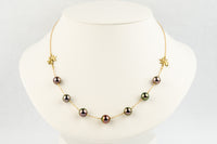 Fuchsia Green Septima Tiaré Tin-Cup Tahitian Pearl Necklace on 14k Yellow Gold
